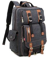 Crest Design Canvas Hiking Travel Daypacks School Laptop Backpack Rucksack 30L (Black)