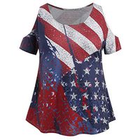 Summer 4th of July Womens Fashion Casual Print Short Sleeve American Flag Plus Size Tops Shirt
