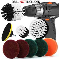 Drill Brush Attachment Set - QUIENKITCH 9 Pieces Power Scrubber Cleaning Kit with Scouring Pads & Polishing Sponge, Soft White Drill Brush for Leather/Car/Glass/Carpet/Fabric Seat Cleaning