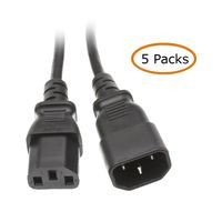 ACL 3 Feet C13 to C14 Power Extension Cord, Black, 10 Amp for Computer & Monitor, 5 Pack