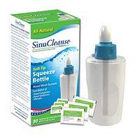 SinuCleanse Soft Tip Squeeze Bottle Nasal Wash System - Includes 30 All-Natural, Pre-Mixed Buffered Saline Packets - Relieves Nasal Symptoms and Congestion due to Cold & Flu, Dry Air or Allergies