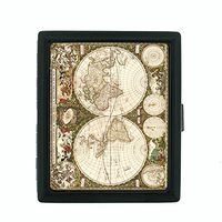 Perfection In Style Metal Cigarette Case Vintage World Maps Design 017