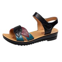 LOVOZO 2019 New Women Ladie's Fashion Mixed Colors Leather Sandals Wedges Comfort Big Size Shoes Black