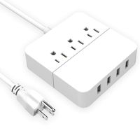 Power Strip with 4 USB Charger 3 AC Outlets,Portable Surge Protector Desktop Charging Station with 5 Feet Extension Cord,Overload Protection for Travel,Home,Office - UL Certified(White)