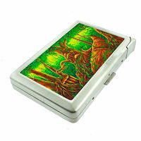 Fantasy Forest Plant Em1 Hip Silver Cigarette Case With Built In Lighter 4.75" X 2.75" Id Holder Metal Wallet RFID Protection