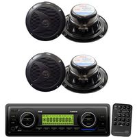 Pyle Marine Radio Receiver and Speaker Package - PLMR87WB AM/FM-MPX IN-Dash Marine MP3 Player/Weatherband/USB & SD / MMC Card Function (Black) - 2x PLMR60B 2 Pairs of 6 1/2" Dual Cone Waterproof Stereo Speaker System