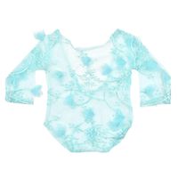 Baby Photography Props Lace Rompers 3D Petals Newborn Girl Photo Shoot Outfits Infant Princess Costume (Blue)