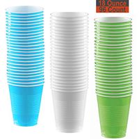 18 oz Party Cups, 96 Count - Aqua, White, Lime Green - 32 Each Color