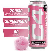 C4 Smart Energy Sugar Free Sparkling Energy Drink Cotton Candy | Performance Fuel & Nootropic Brain Booster Supplement with No Artificial Colors or Dyes | 16oz (Pack of 12)