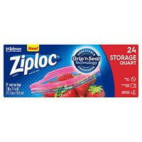 Ziploc Storage Bags, Smart Zipper, Quart, 24 Count