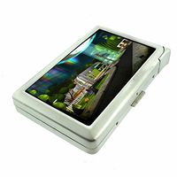 Cigarette Case with Built in Lighter Vintage Alien Abduction S5 Smoking King Size Cigarettes Silver Metal Wallet 4" X 2.75" RFID Protection Space Invaders