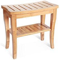 ToiletTree Products Deluxe Wooden Bamboo Shower Seat Bench with Underneath Storage Shelf