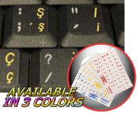 TURKISH Q KEYBOARD STICKERS WITH YELLOW LETTERING TRANSPARENT BACKGROUND