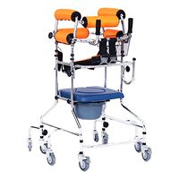 Mesurn Standing Walk Stand/Walker/Walk Aid/Stand Frame with Seat Wheel Rehabilitation Device Folding Height Adjustable Old Man Walker Lower Limb Walker Orange 8 Wheel with Bedside Toilet