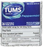 Tums Antacid Calcium Supplement Regular Strength Peppermint Tablets 3-Count