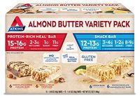 Atkins Almond Butter Meal and Snack Bar Variety Pack. Gluten-Free, Light and Crispy Protein & Fiber Bars Made with Real Almond Butter (4 Flavors, 24 Bars)