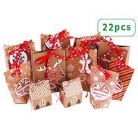 Christmas Gift Bags Assorted Sizes 22 Count,Holiday Gift Bags Kraft，Christmas Kraft Paper Gift Bags,Bags with Tags for Christmas Party Supplies