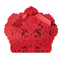Sealike 50 Pcs Elegant Red Lace Hollow Carved Wedding Favor Candy Boxes Gift Boxes with Stylus