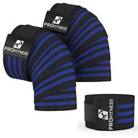 ProFitness Weightlifting Knee Wraps (Pair) – Adjustable Compression Sleeves for Cross Training, Squats, Powerlifting, Weightlifting – Improved Gym Workout Strength & Stability – Unisex (Black/Blue)