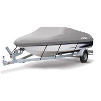 MSC Heavy Duty 600D Marine Grade Polyester Canvas Trailerable Waterproof Boat Cover,Fits V-Hull,Tri-Hull, Runabout Boat Cover (Gray, Model D - Length:17'-19' Beam Width: up to 96")