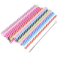 MonkeyJack 25x Mixed Color Reusable Hard Plastic Replacement Stripe Drinking Straws with Cleaning Brush Home Party Baby Shower Mason Jar Tumblers Accessories