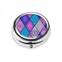 Pill Box - Lizimandu Compact 3 Compartment Medicine Case, Pill Box for Pocket or Purse (2-Diamond Boho)