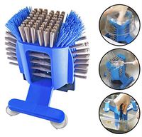 SINK N' SPIN Suction Dishwashing Brush with Silverware Scrubber Slot, Knife/Cutlery Cleaner and Comfort Handle for Easy Washing - Clean Dish Bowl Utensil on Scrubbing Bristles in Kitchen Sink