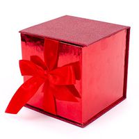 Hallmark Signature 4" Small Gift Box with Paper Fill (Red Glitter) for Valentines Day, Birthdays, Christmas and More