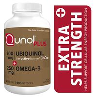 Qunol Plus Ubiquinol Coq10 200mg with Omega 3 250mg Extra Strength Antioxidant (Bovine Version), 90 Count