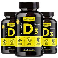 Vitamin D3 5000 IU Softgels – 240 count (Pack of 3) Extra Virgin Olive Oil for Max Absorption – Sunshine Vitamin for Immune & Mood Support – Cholecalciferol from Lanolin for Healthy Bones Muscle Teeth