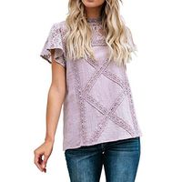 general3 Womens Short Sleeve Tops Lace Patchwork O-Neck T-Shirt Flare Ruffles Cotton Shirt Blouse (Purple, Large)