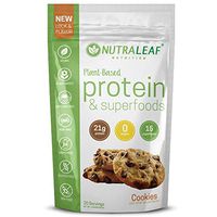 NutraLeaf Plant-Based Vegan Protein Powder & Superfoods – Non-GMO, Gluten-Free, Dairy-Free, Soy-Free – Cookies Shake (20 Servings, 1.33 lbs)