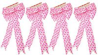 4 Valentine White Wired Satin Bows with Pink Heart Pattern! 9.85x22.83IN