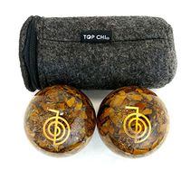 Top Chi Tiger Eye Orgonite Baoding Balls with Carry Pouch for Hand Therapy, Exercise, and Stress Relief (Medium 1.6 Inch)