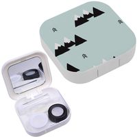 Portable Contact Lens Case Box Travel Kit Mirror + Bottle + Tweezers Container Holder [ Winter Wonderland Geometric Black ]