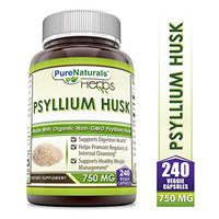 Pure Naturals Psyllium Husk - 750 mg Platango Ovata Fiber Capsules Veggie Capsules (240 Count)