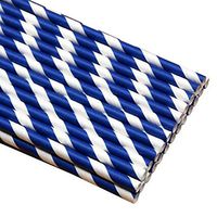 Kylin Express 100 Count Colored Decorative Paper Straws Disposable Drinking Straws,Deep Blue Stripe