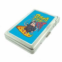 Pizza Rat Em1 Hip Silver Cigarette Case With Built In Lighter 4.75" X 2.75" Id Holder Metal Wallet RFID Protection