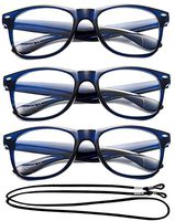 3 Packs Blue Bifocal Reading Glasses Big Frame Reading Glasses Bifocal Reading Glasses Simple Classis Stylish-with 1 Lanyard