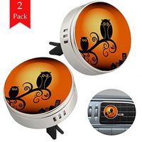 Orange Owl Halloween two silver air freshener aromatherapy essential oil diffusers for car vent clip portable with four refill pads 1.33x1.83in
