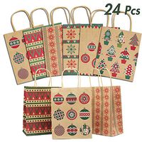 Lulu Home Christmas Gift Bags, 24 Pieces Medium Christmas Kraft Paper Bags with Handle, Assorted Christmas Prints for Party Favors