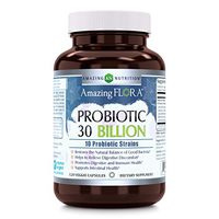 Amazing Flora Probiotic 10 Best Probiotics Strains Including Acidophilus, plantarum, rhamnosus etc * Supports Digestive & Immune Health * Veggie Capsules (120 Count, 30 Billion)