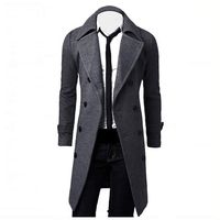 haoricu Men Trench Coat Jacket Slim Fit Double Breasted Long Jacket Coat Business Occasion Coat Grey