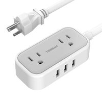 Travel Small Power Strip with 3 USB, TESSAN 2 Outlet Mini Plug Strip with 3 Feet Extension Cord for Cruise Ship Accessories and Essentials