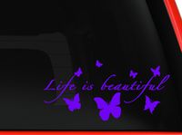 Life is beautiful butterflies silhouette nice design car truck SUV window laptop Kitchen wall macbook decal sticker Approx 8x4 inches (light purple, 8" inches)