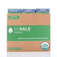 Behale 100% USDA Certified Organic Pure Undiluted Essential Oil Trio - Aromatherapy Set - Immuno Boost - Eucalyptus Radiata, Peppermint, and Tea Tree Oil (3 x 10ml)