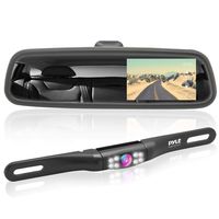 Rear View Backup Camera System - Parking Reverse Car Vehicle Rearview Back Up w/ 4.3" LCD Mirror Monitor Assembly Kit, Night Vision, Tilt-Adjustable Angle, Mounts on License Plate - Pyle PLCM4560