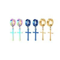 Non-pierced Clip On Cross Dangle Hoop Earrings Set of 3, Stainless Steel Cross Dangle Drop Hoop Earrings, Graduation Gifts Easter Christmas Present for Boy Men Women Girl, 3 Pairs