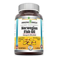 Amazing Omega Norwegian Fish Oil 1250mg 120 Softgels (Non GMO,Gluten Free) -Supports Anti-inflammatory, Heart, Joint & Brain Health