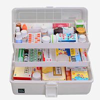 WOLFBUSH Plastic Medicine Box Oversize 3-Tier Family Emergency Kit Storage Organizer Multi-Functional Storage Box with Handle for Medicine Cosmetic, 33×18×17.5cm (Grey)